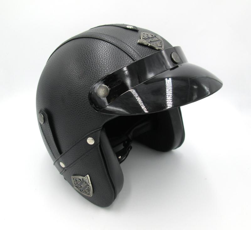 CASCO CHOPPER 3/4 CUERO NEGRO