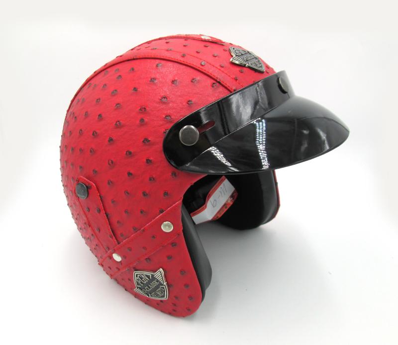 CASCO CHOPPER 3/4 AVESTRUZ ROJO