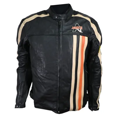 CHAMARRA CUERO Y TEXTIL JACKETS INTERIORES REMOVIBLES NEGRO-NARANJA TALLA XL