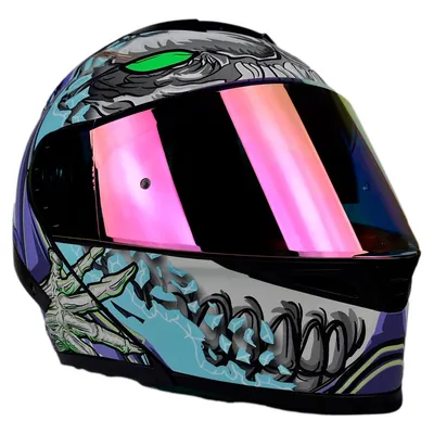 CASCO ABATIBLE HALF ALIEN BOT PURPLE CON LUZ CERTIFICADO ECE-22.06 MATE MORADO DOBLE VISOR LENTE HUMO TALLA M