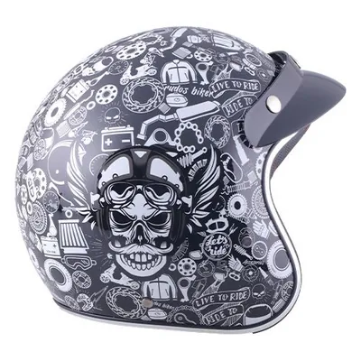 CASCO 3/4 RUDO COLLAGE DOT RUDOS BIKER TALLA 2XL NEGRO-BLANCO BRILLANTE