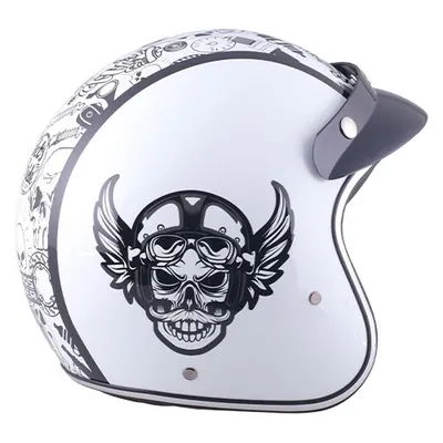 CASCO 3/4 RUDO WING DOT RUDOS BIKER TALLA 2XL BLANCO-NEGRO BRILLANTE